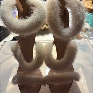 Giuseppe Zanotti Cream Heels with Plush Fur Accents
